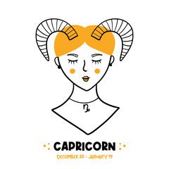 Capricorn sign girl conceptual doodle, sketch illustration for astrology, horoscope, zodiac signs design.
