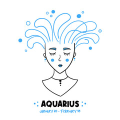 Aquarius sign girl conceptual doodle, sketch illustration for astrology, horoscope, zodiac signs design.
