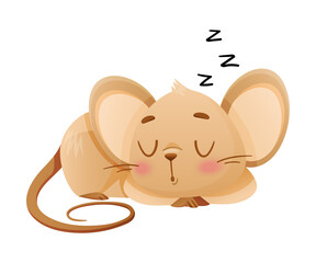 Cute little mouse lying and sleeping. Adorable funny baby animal character cartoon vector illustration