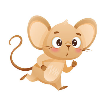 Cute little mouse running in hurry. Adorable funny baby animal character cartoon vector illustration