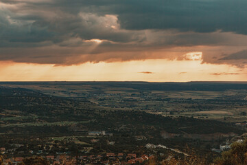View of a small village in the mountains of Segovia at sunset.