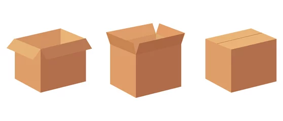 Fotobehang Open and closed boxes. vector set. Set of cardboard box mockups. Vector carton packaging box images. © sorbikso
