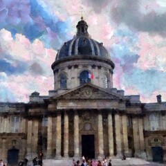 Fototapeta premium Beautiful places in Paris. Colourful views of Paris. Famous outdoor touristic scenes Paris. Large size painting. Hand drawn artwork with oil brush strokes and canvas texture. Card, background, cover. 