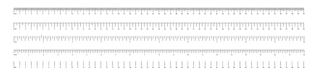 Measurement scale, markup for a ruler. Measuring tool. Size indicator units. Metric inch size...