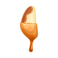 Peeled nut with liquid melted chocolate. Nutritious natural sweet dessert vector illustration