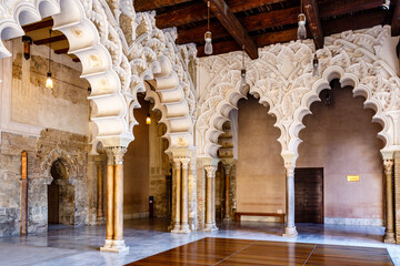 The Moorish-Taifa north side halls, Aljaferia Palace, Zaragoza, Aragon, Spain, Europe