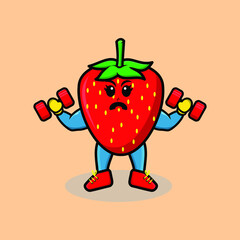 Cute cartoon strawberry is fitness with barbell in modern style design for t-shirt, sticker, logo element