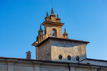 Bergamo upper town, close-up of the medieval Tower called Torre della Campanella (tower of the...