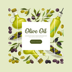 Olive oil web banner template. Premium quality natural product landing page design
