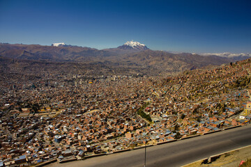 Scenic view of the whole La Paz with Illimani, Bolivia