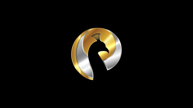 Peacock head in the metal circle logo animation 