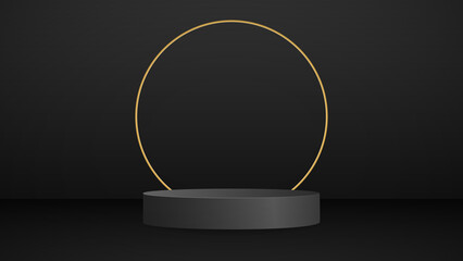Black and Gold Podium minimal abstract background , 3D stage podium display product , stand to show cosmetic products ,illustration 3d Vector EPS 10