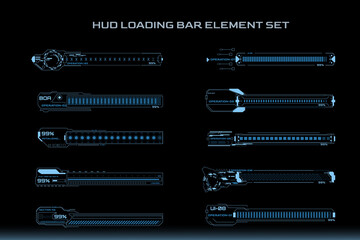 HUD Futuristic Loading Bars UI Processing Status Set. Digital Scifi Technology Number Percentage Progress Display Vector © Pakpoom