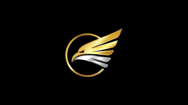 Dynamic Formation of Gold and Silver Eagle Logo Animation on Black Background Perfect for Branding Opener