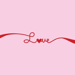 "love" text. handwritten line art isolated on pink background