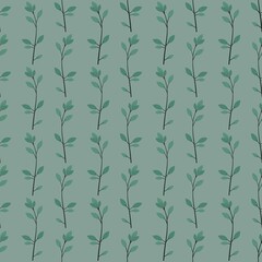 lovely flower pattern - cute plant leaves on a green background