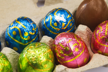 easter eggs in a row on a white background