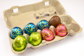 easter eggs in a row on a white background