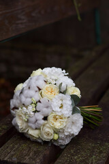 Wedding bouquet of white cotton flowers. Wedding day