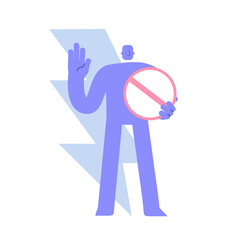 Flat modern character holds in hand a stop sign. Reject, no contact, stop corruption concept. Business Concept illustration with man taking part in business activities