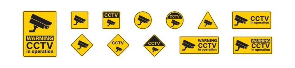CCTV set flat banners icon on white background. Securiti technology system vector - obrazy, fototapety, plakaty