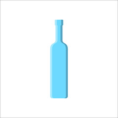 Vodka bottle. Alcoholic drink for parties and celebrations. Simple shape isolated with shadow and light. Colored illustration on white background. Flat design style for any purposes