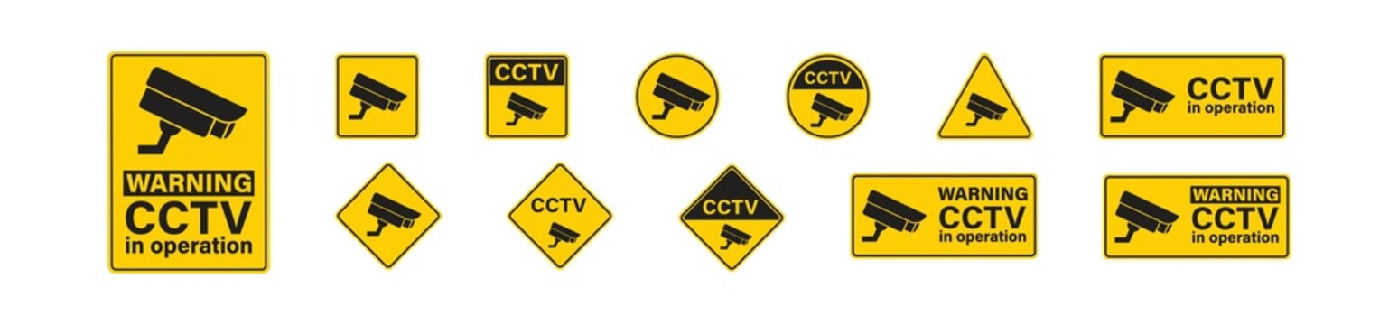 CCTV set flat banners icon on white background. Securiti technology system vector