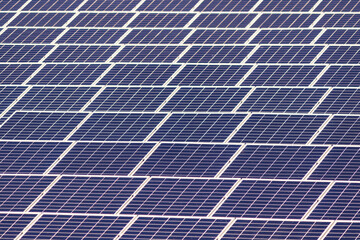 Focus on front a arranged solar photovoltaic panels. Renewable energy