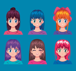 six girls anime characters