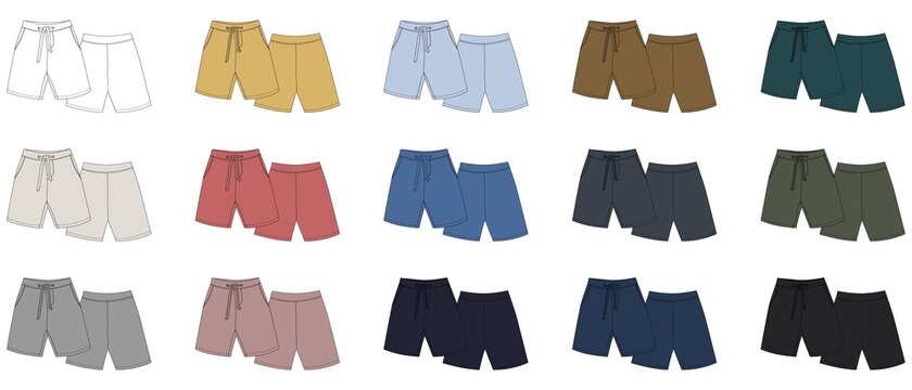 Set of technical sketch sport shorts pants design.