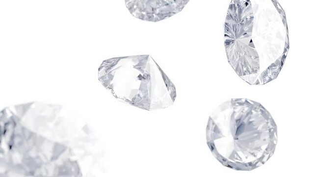 Gemstone diamonds falling in slow motion, looped switch