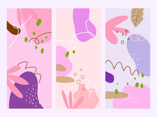 Set of abstract backgrounds. Hand drawing various shapes and doodle vector illustration.