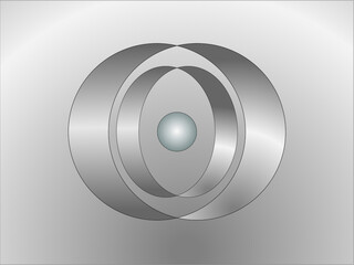Grafika wektorowa przedstawiająca obiekt uzyskaną  w programie graficznym poprzez szereg przekształceń koła. Poprzez zastosowanie gradientów i cieniowania uzyskano efekt 3D.