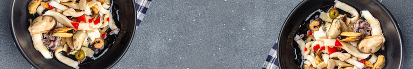 seafood salad mix healthy meal food snack on the table copy space food background 