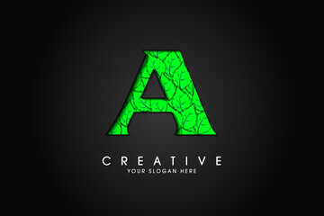 A initial letter logo with leaves. Ecological font. Green Leaves font. Vector illustration.