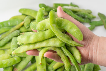 Frozen beans on a pure white background