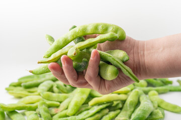 Frozen beans on a pure white background