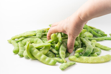 Frozen beans on a pure white background