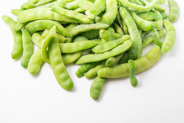 Frozen beans on a pure white background