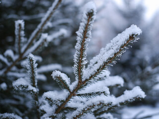 fir branches in the snow in the winter forest