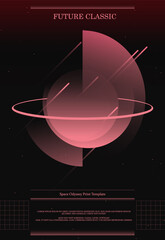 Nostalgia print template design, retro vibe technology space retrowave style, mono pale pink and black color