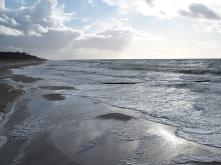 Evening mood and high tide at the Baltic Sea beach of Graal-Mueritz, Mecklenburg-Western Pomerania, Germany