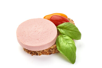 Boiled pork sausage sandwich, isolated on white background. © GSDesign