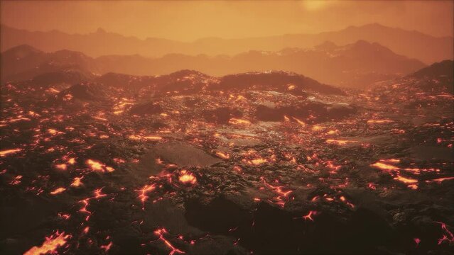 close-up of a lava flow of volcano on Hawaii