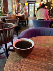 cafe table with coffee in cafe