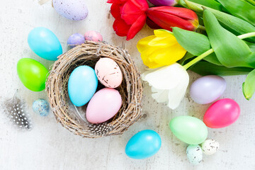 Easter scene with white eggs