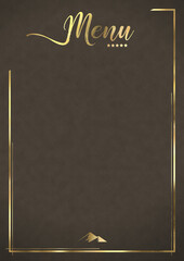 Beige Luxury Restaurant Menu Background Suede with Embossed Gold Lines and Mountain Emblem Deluxe