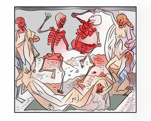 Drawing image of skeletons dancing