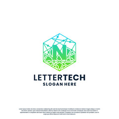 modern letter N logo design with gradient color for technology and science business company.