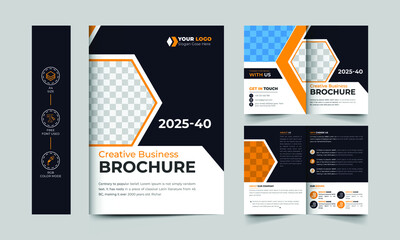 corporate brochure editable template layout, minimal business brochure template design. 4 pages  bi-fold brochure design template  Geometric shapes
